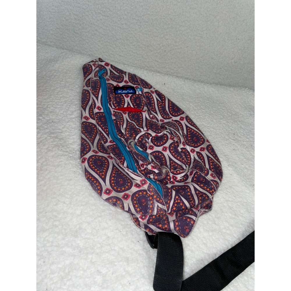 KAVU Rope Bag Paisley Sling Backpack Purple Pink Canvas Crossbody Bag